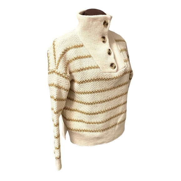 Madewell Canby Button Mockneck Sweater Tan/Antique Stripes Cream Womens size XXS - Picture 10 of 10